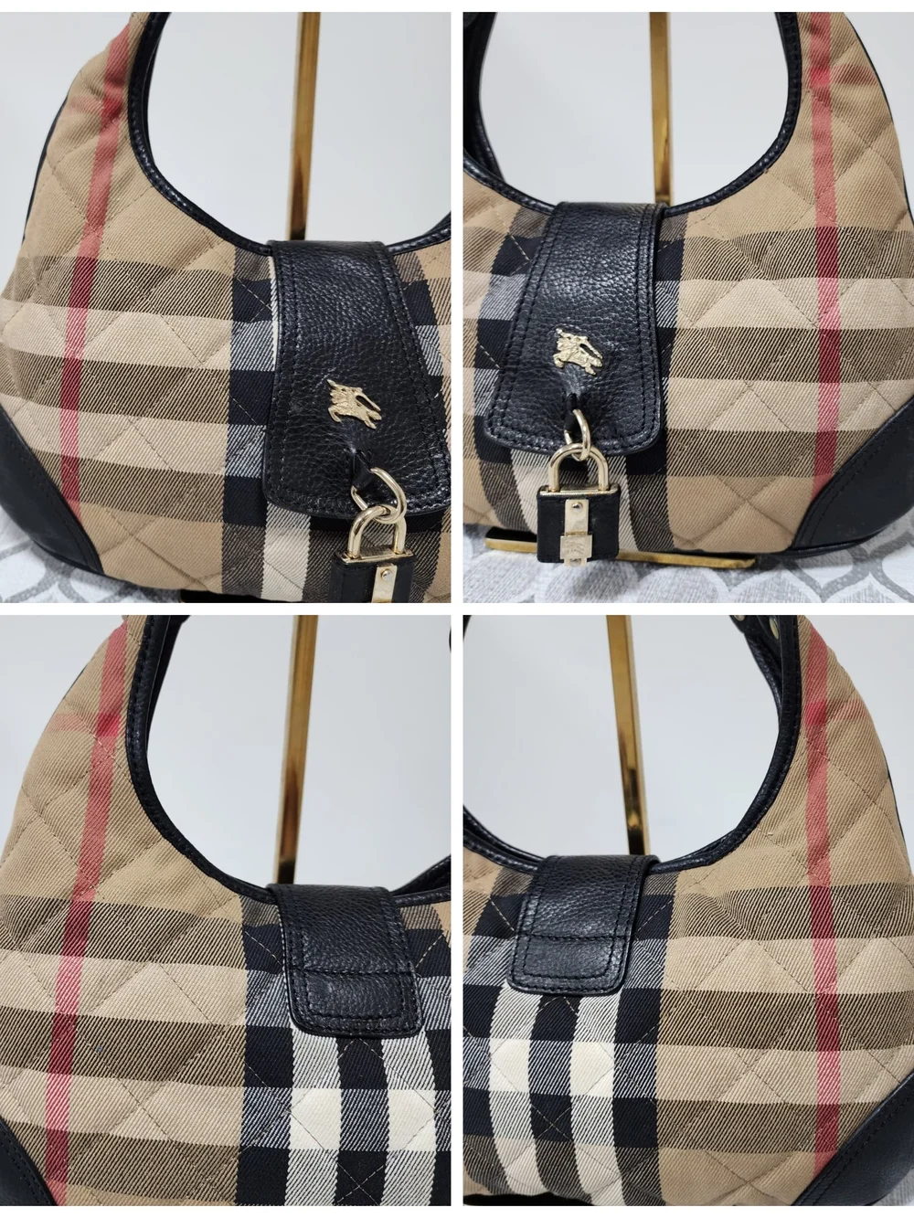 Burberry Quilted House Check Canvas and Leather Brooke Hobo Bag Beige/Black